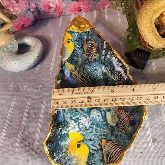 DECOUPAGE OYSTER SHELL DECOUPAGE OYSTER OCEAN SCENE TRINKET DISH - Picture 8 of 12